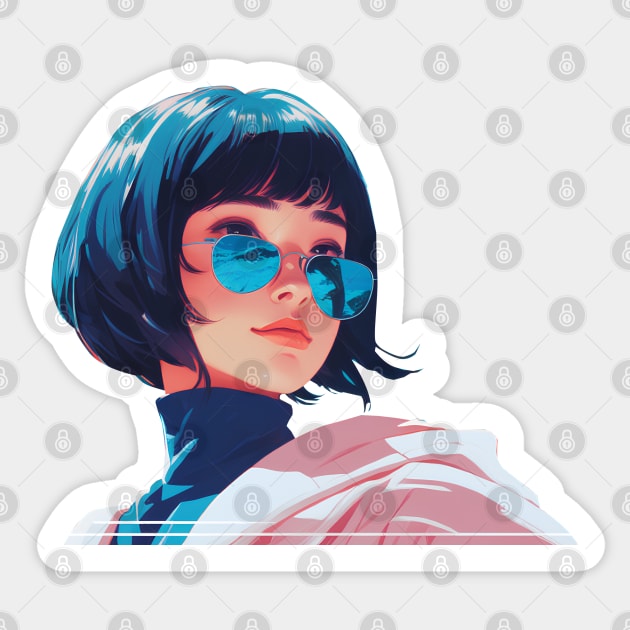 Beautiful Asian girl with sun glasses Sticker by InkPulse